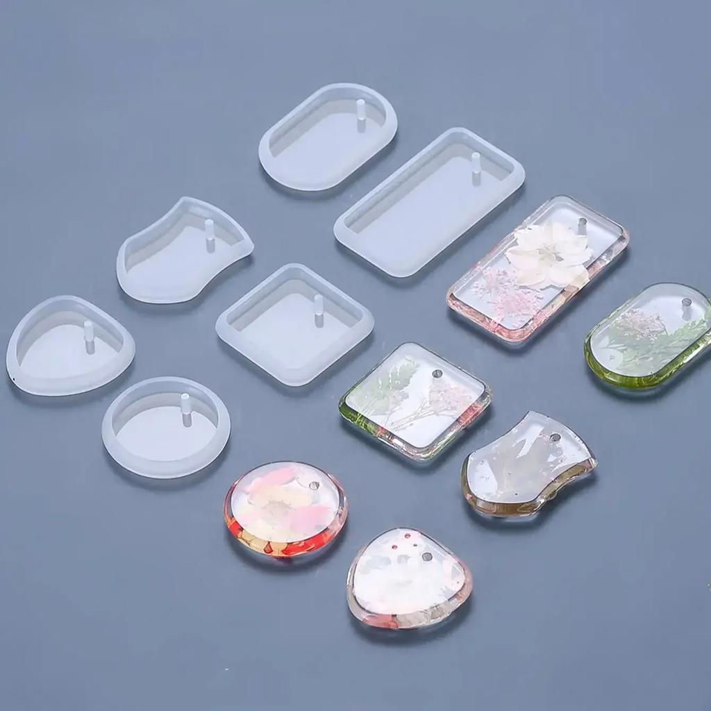 6Pcs/Set DIY Keychain Pendant Casting Silicone Mould Keyrings Art Crafts Making Tools Crystal Epoxy Resin Mold