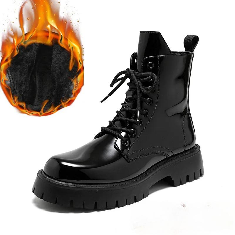 

Модные мужские ботинки Высококачественная лакированная кожа Ботинки с высоким голенищем На шнуровке На платформе Бу Теплые зимние ботинки Модные мотоциклетные ботильоны 45