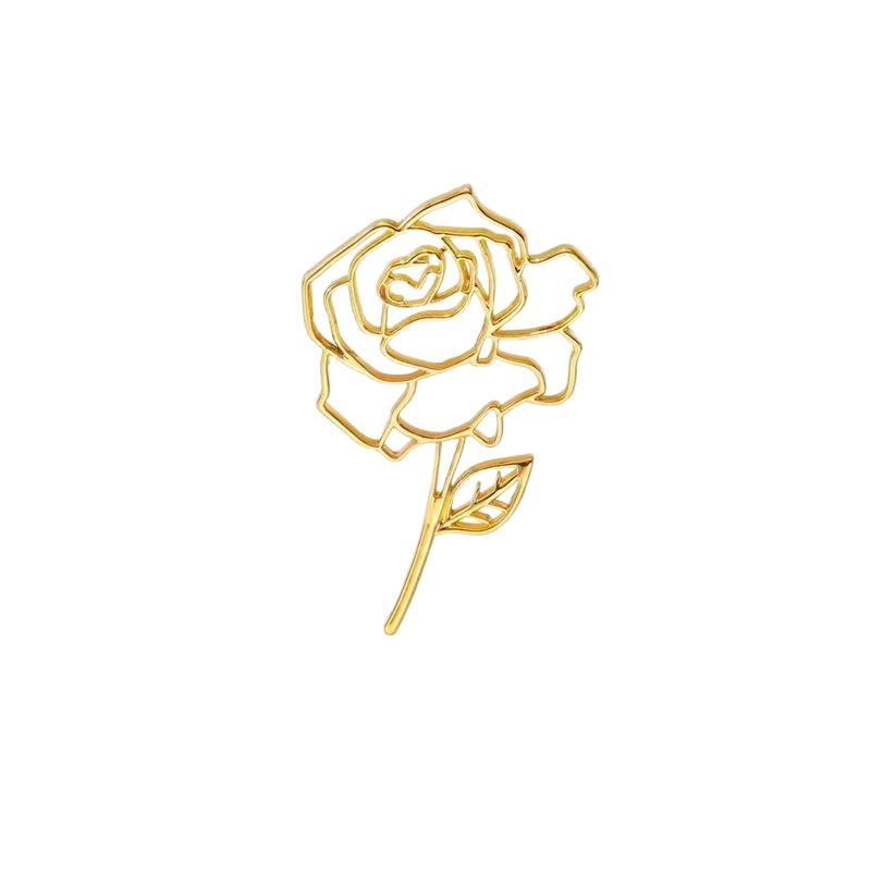 Intricate Cutout Metal Rose Brooch Pin - Vintage Floral Alloy Blouse Coat Clip for Women, Sophisticated Blossom Lapel Accessory