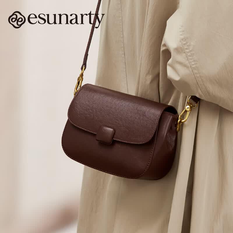 ESUNARTY Women s Retro Genuine Leather Saddle Crossbody Bag