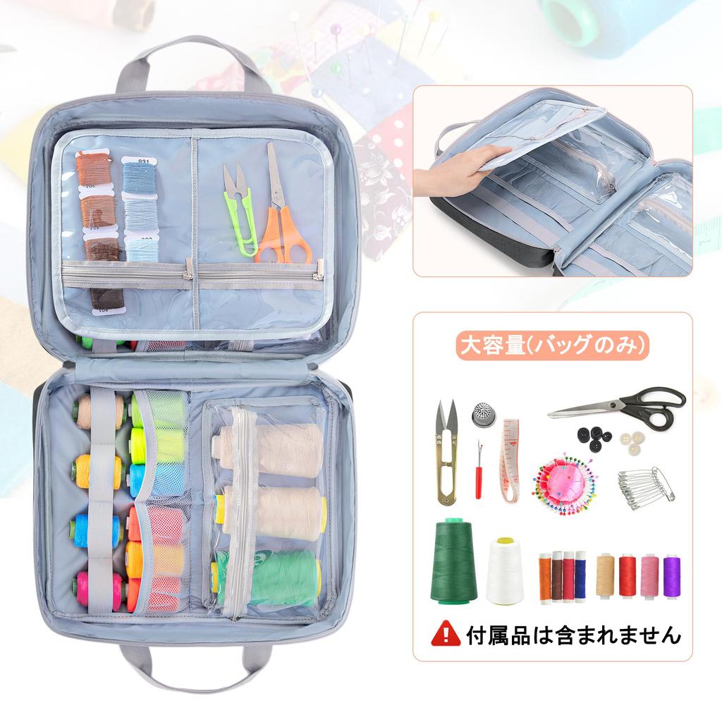 Luxja Sewing Large Capacity with Clear Front and Interior Perfect for Organizing and Carrying Sewing Bag Gray Bag, Pockets, Tools, Only,