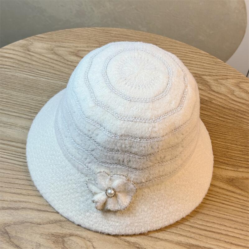 Basin Hat New Women's Autumn and Winter Foldable Fashion Warm Pearl Flower Bucket Hat
