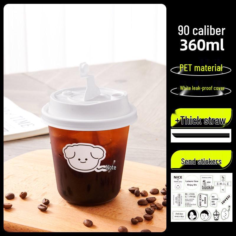 Transparent Disposable Coffee Cup with Lid, 90 Caliber, American Style for Cold Drinks, Milk Tea, Chubby Takeaway Cup