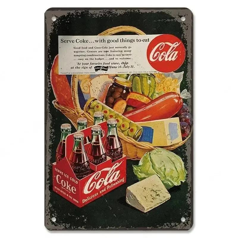 Cola Metal Tin Signs Decor Vintage Posters Girls Drink Cola Bottles Metal Plate Wall Decor Men's Hole Bar Club Restaurant Hom