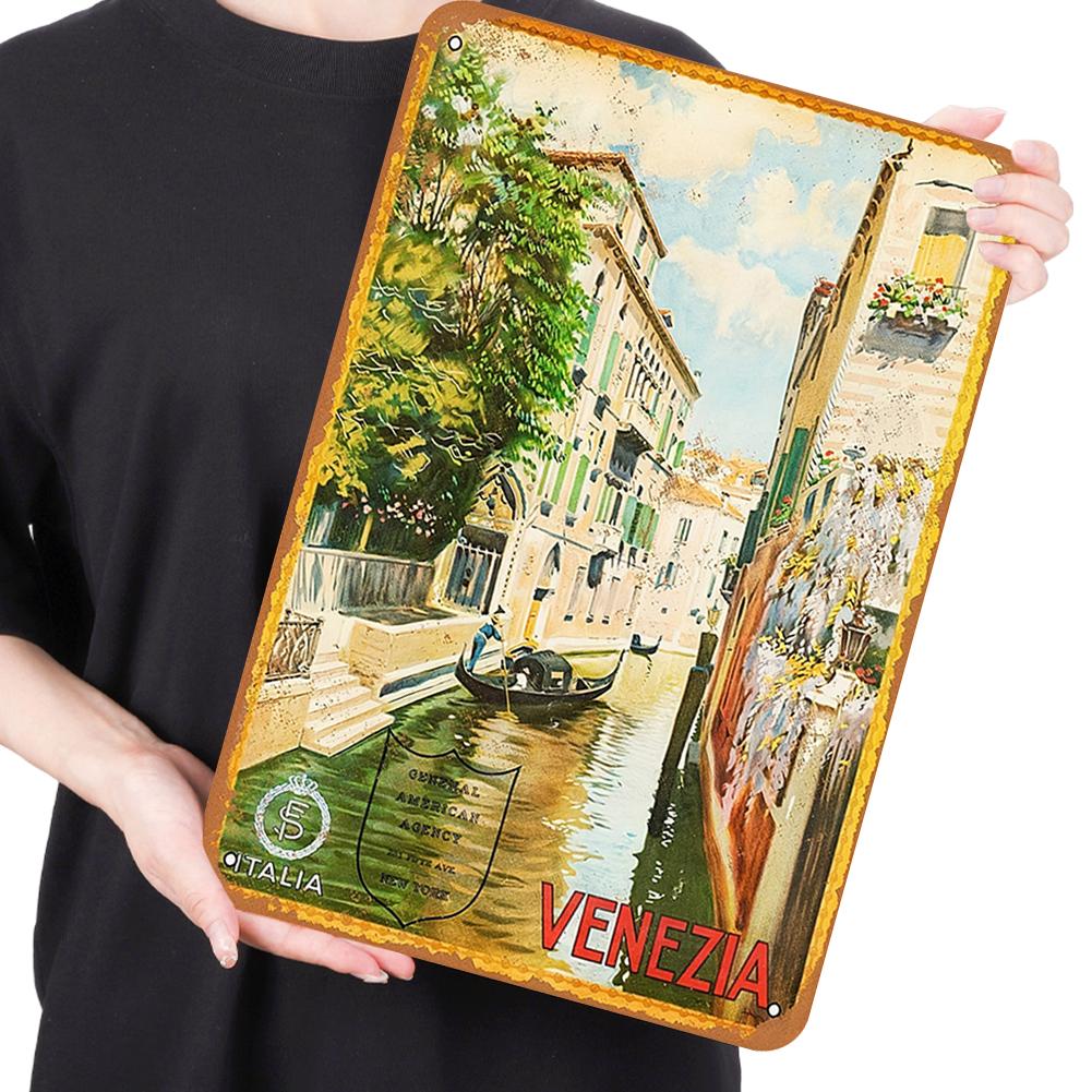 

EY# Vintage Metal Plate Venezia Rectangular Iron Painting Wall Art Home Decor30x