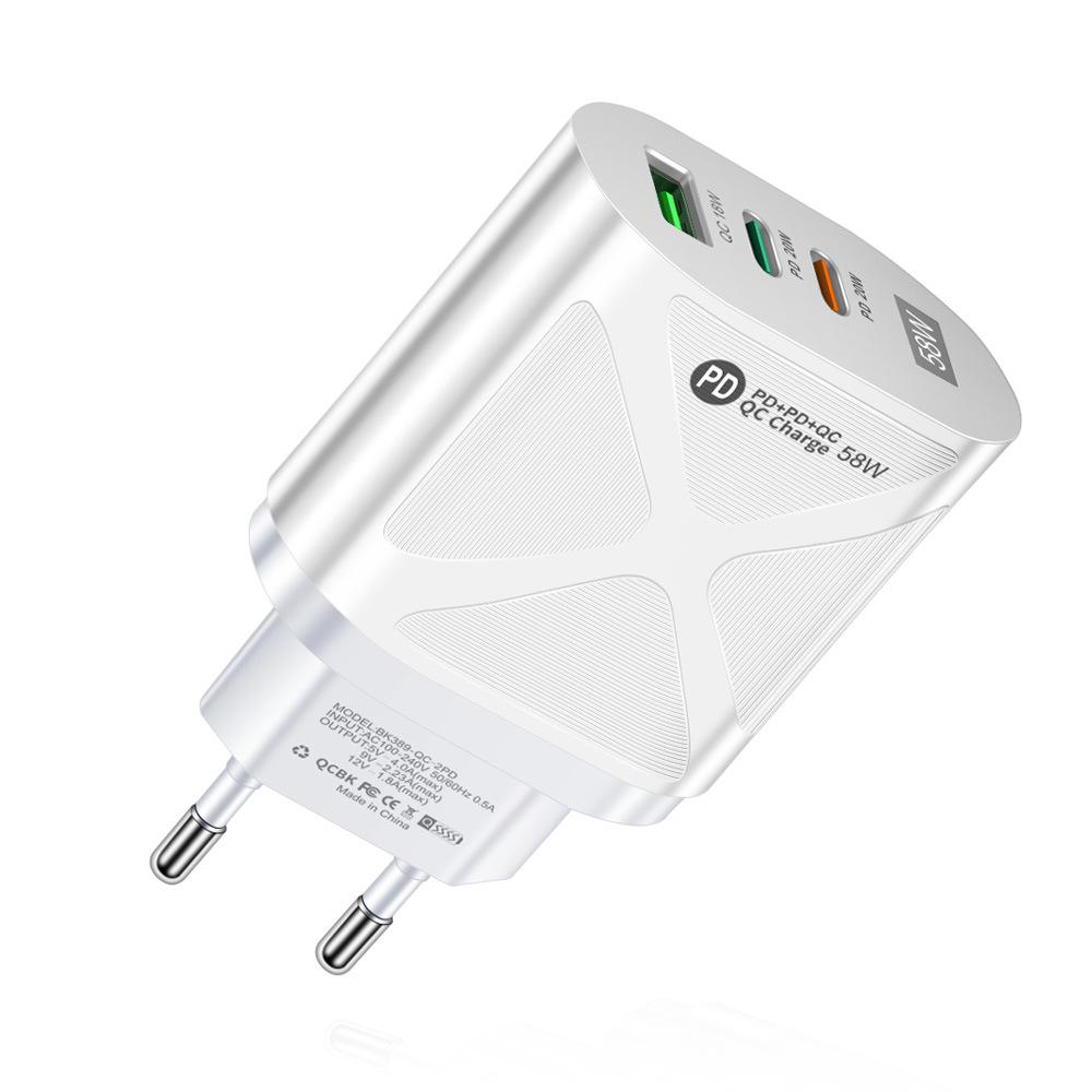 58W Multi-Standard Travel Charger with USB & Dual PD Fast Charging (EU/US/UK/KR/AU)
