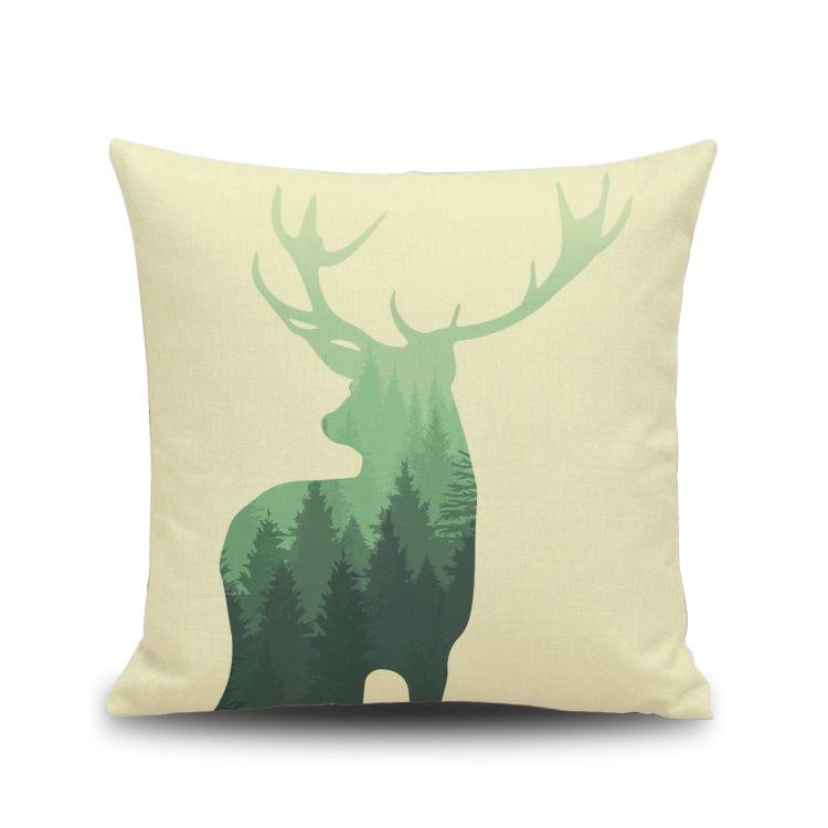 Small Fresh Green Abstract Animal Digital Printed Linen Pillow Nap Office Cushion Pillow Cover