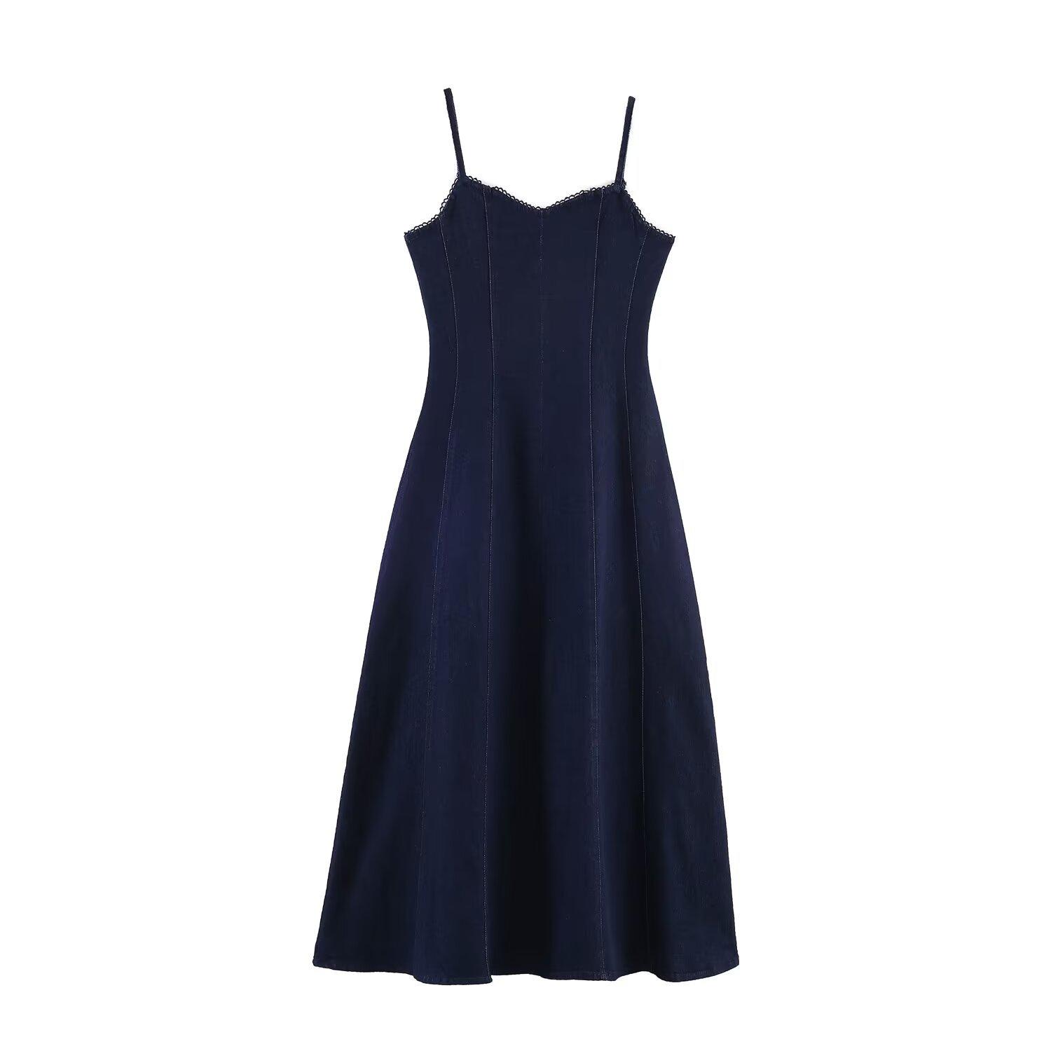European and American style, new women s clothing, foreign style, classic, versatile lace lace denim dress S