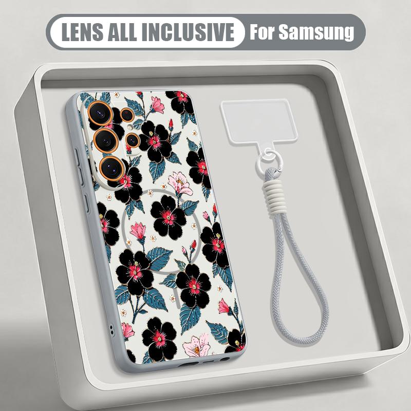 Floral Pattern Case For Samsung S26 S25 Ultra S24 S23 FE S22 A15 A16 A17 A35 A36 A37 A54 A55 A56 A57 5G Hybrid Magnetic Matte Cover