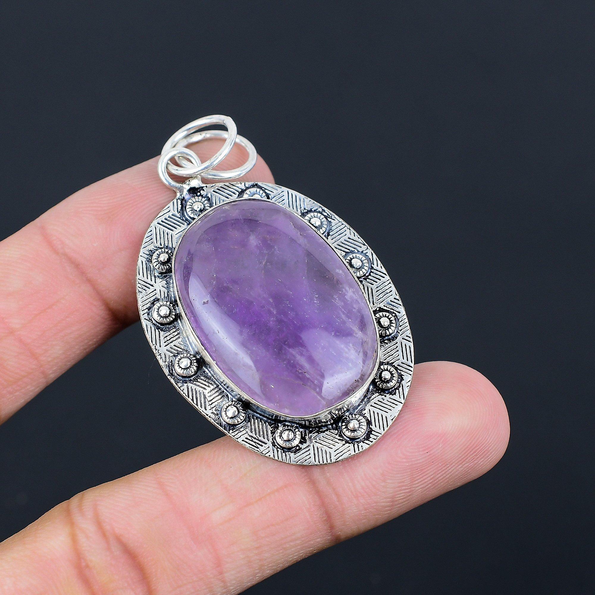 Oval Star Amethyst Stone 925 Silver Anniversary Daughter Handcrafted New Pendant