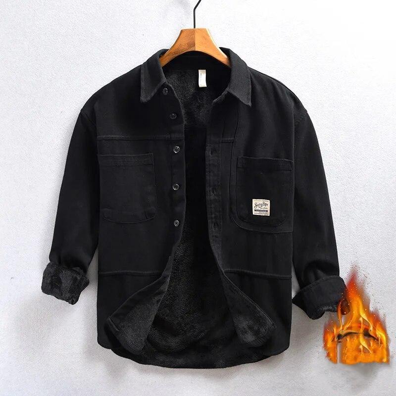 Winter Fashion Men Shirt Casual Thick Warm Long Sleeve Fleece Shirt 4XL Youth Popular Men Clothing Lapel Pocket Loose Cargo Men Tops