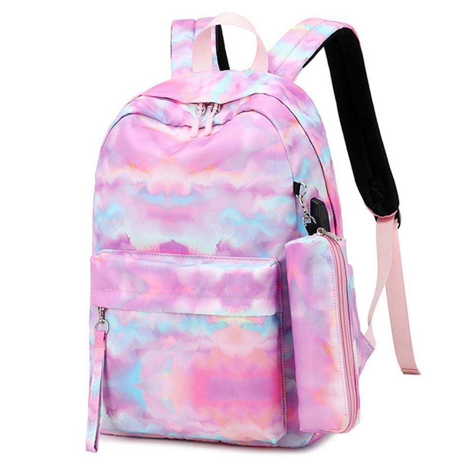 New Bookbag School Backpack Kids Teen Girls School Bags Cute Schoolbag for 15 Inch Laptop Landscape Printing Backpack Set
