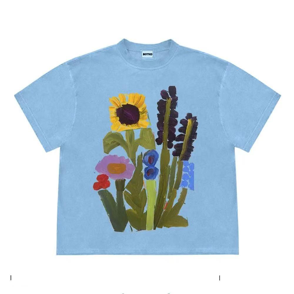 Streetwear Dopamine Plant Graphic T-Shirt Cotton Tshirt Unisex Tops Tees Summer Short Sleeves T Shirt