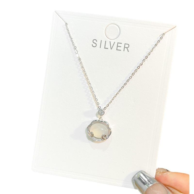 S925 Sterling Silver Necklace Female Ping An Lock Chalcedon Chain Chain