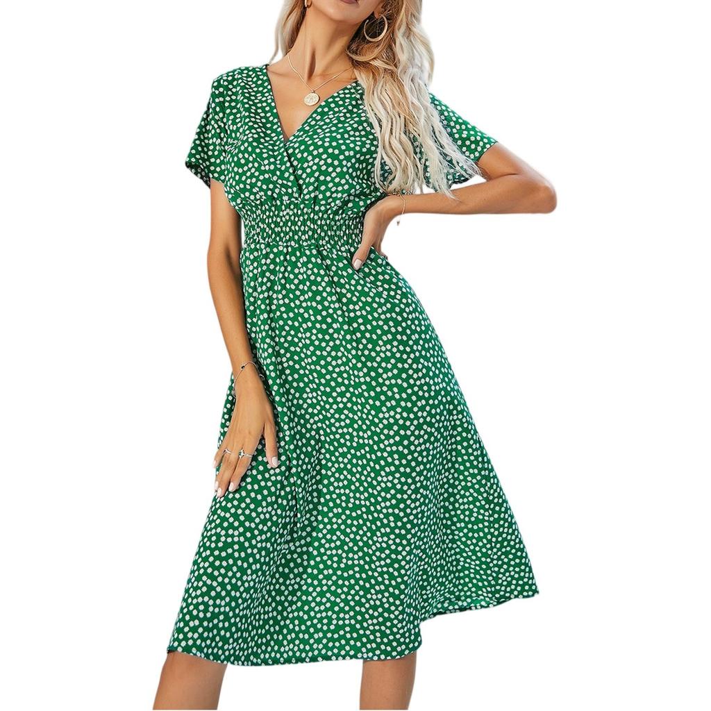 Women's Dresses Casual Small Floral Printed V-Neck Short Sleeve Dresses