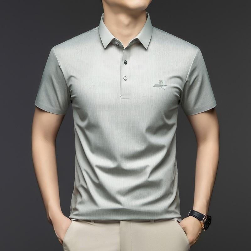 

Высококачественная футболка с короткими рукавами, мужская тонкая однотонная рубашка поло из холодного шелка с крутыми деловыми лацканами XL