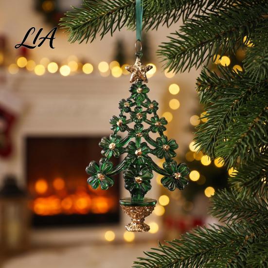 Acrylic Flower Tree Figurines Christmas Ornament with Lanyard, Xmas Shaped Gift for Friends Family Decorative Hanging Pendant Holiday Tree,