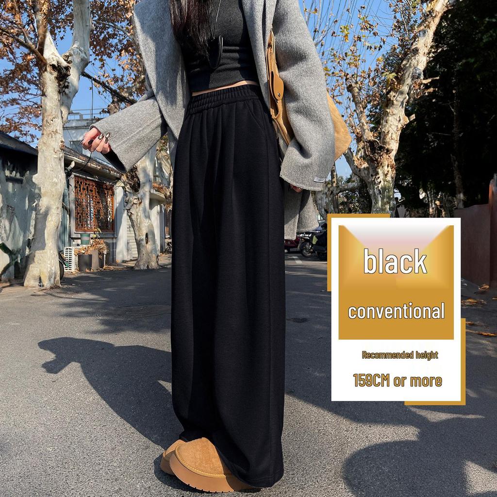 Women's Wide-Leg Glutinous Rice Pants - 2026 New Spring/Fall/Winter Plus Velvet Drape Wool Silk Blend Sweatpants