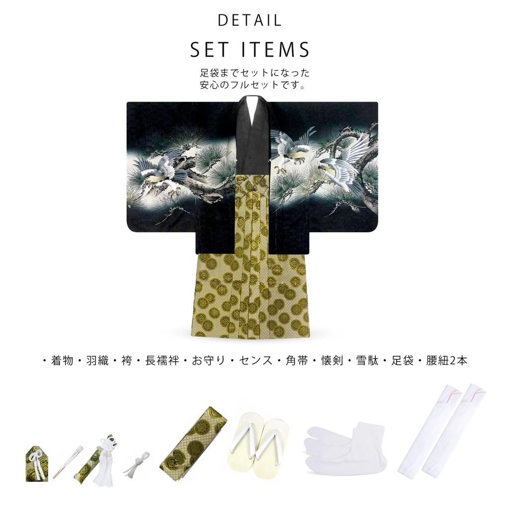 Ensemble Full 753 Paintings years [NISHIORI] Shichi-Go-San Boys' Haori, Hakama, Kimono, Set, Set, (3 old, B-6)