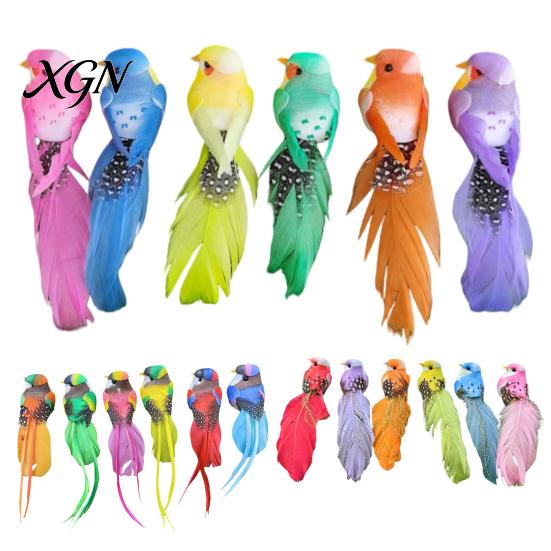 Artificial Craft Birds for DIY Projects 12Pcs Pearl Birds, Feather Bird Ornament with Clip, Colorful Small Window Displays Realistic Fake Craft, Micro