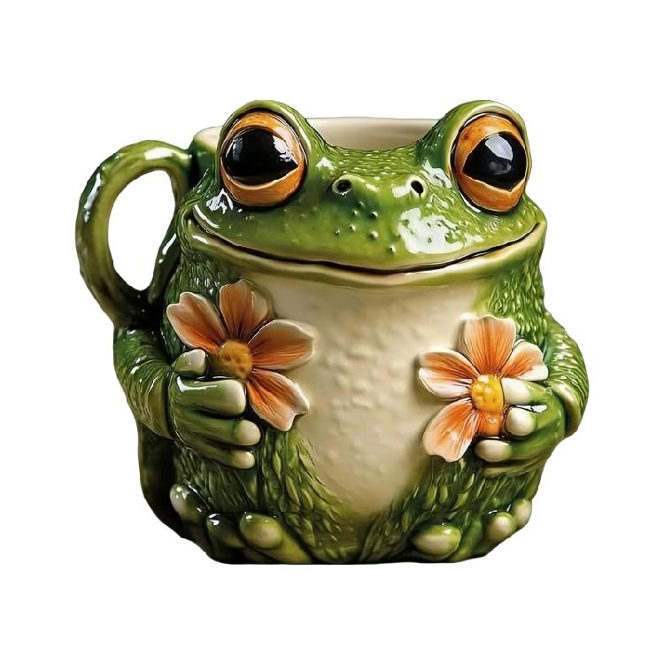 

Hand-Painted Frogs Art Ceramic Drinking Cup Comfortable Handle Coffee Mug Perfect For Kitchen Or Workspaces Use 1