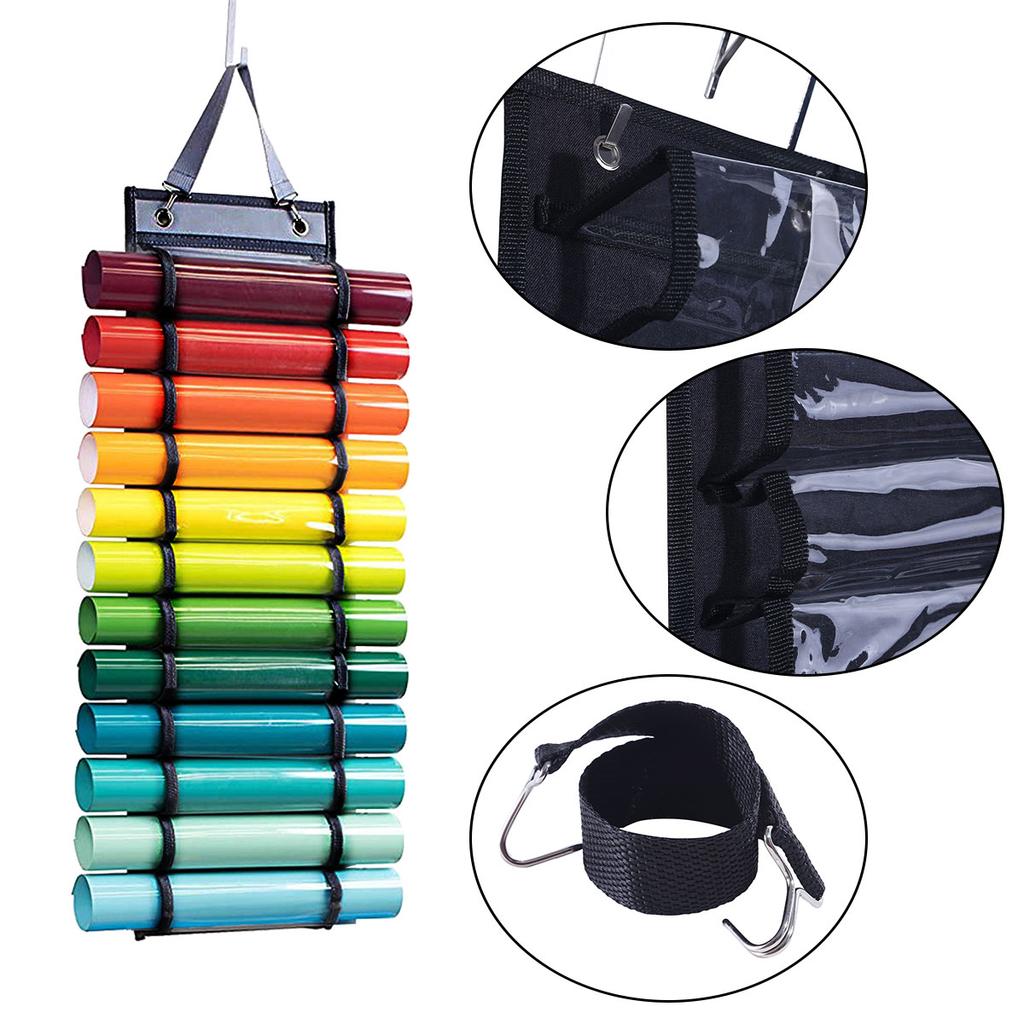 Vinyl Storage Holder 12/24 Grid Craft Vinyl Organizer Storage Hanging Bag with 2 Hook Vinyl Roll Hanging Pocket Bag for Door