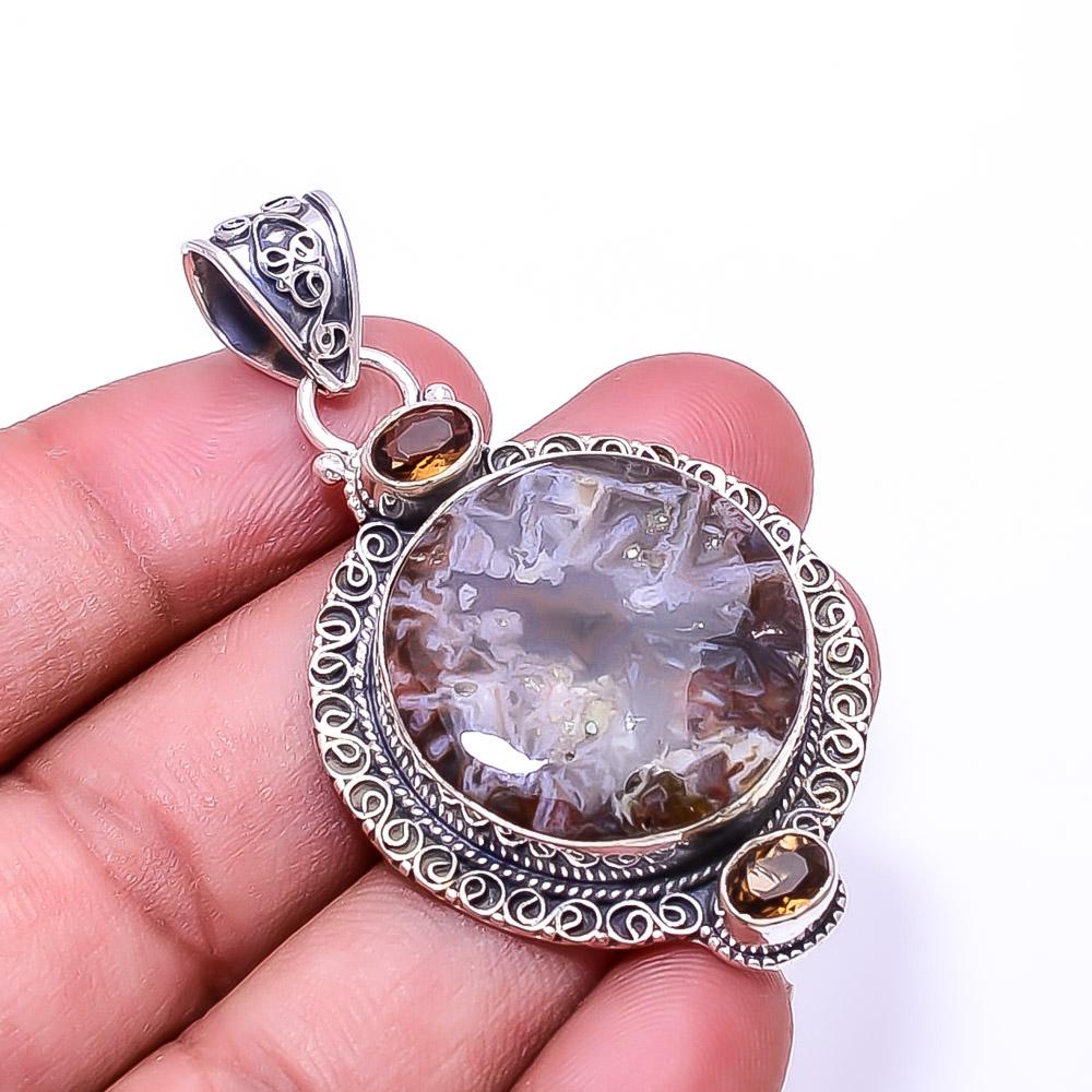 

Turkish Stick Agate -Turkey, Smoky Fine Art 925 Sterling Silver Pendant 2.34 P4