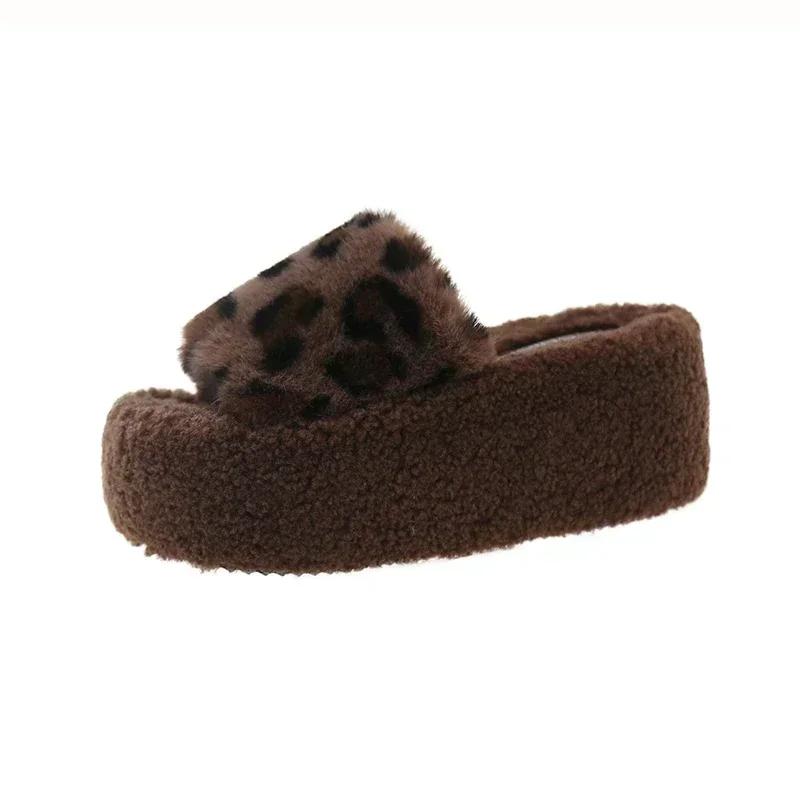 Women's Winter Thick Sole Slippers Suede Open Toes Leopard Print  Shoes for Women Keep Warm Anti-slip Middle Follow Indoor 2025