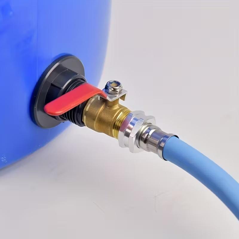 1 st stor PVC-avloppsadapter, hållbar regntunnekoppling, utrustad med mässingskulventil, akvariedelar