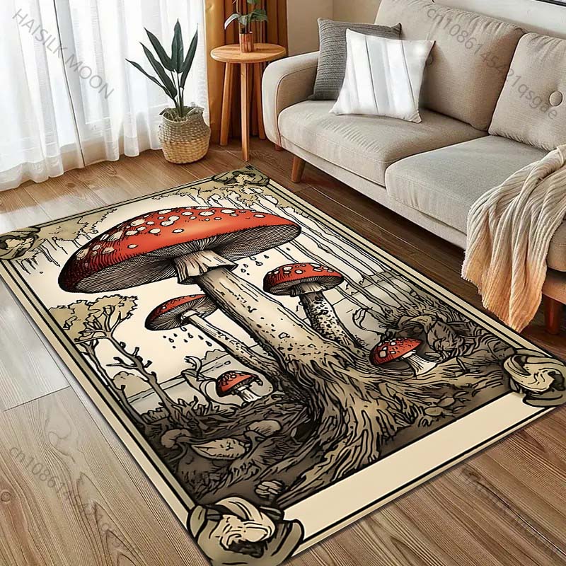 Multiple Sizes Red Mushroom Printed Carpet for Bedroom Living Room Bedside Sofa Floor Mat Modern Home Decor Area Rug Large Size