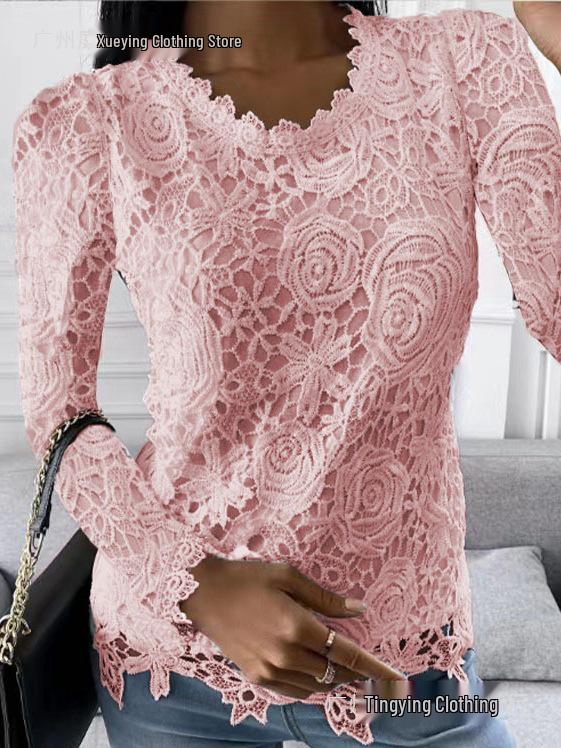 Women's European & American Lace Long-Sleeve Top for Autumn/Winter