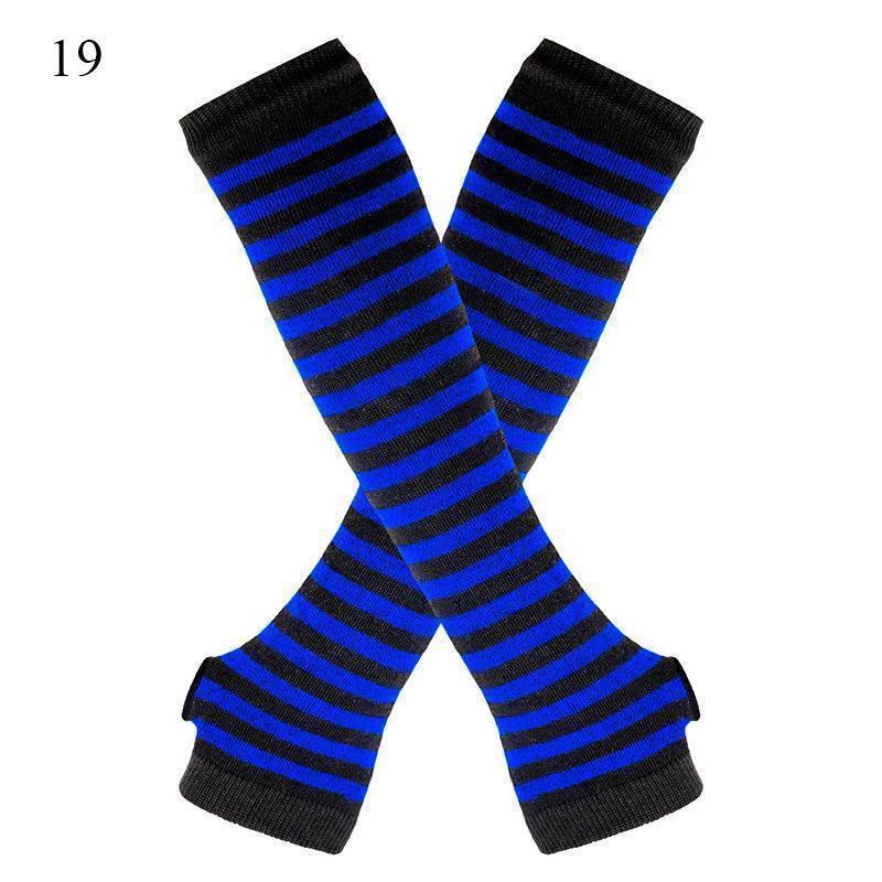 Striped Elbow Gloves Women Emo Gloves Winter Warm Long Sleeves Gloves Women Fingerless Stripe Hip-Hop Knitted Elbow Mittens
