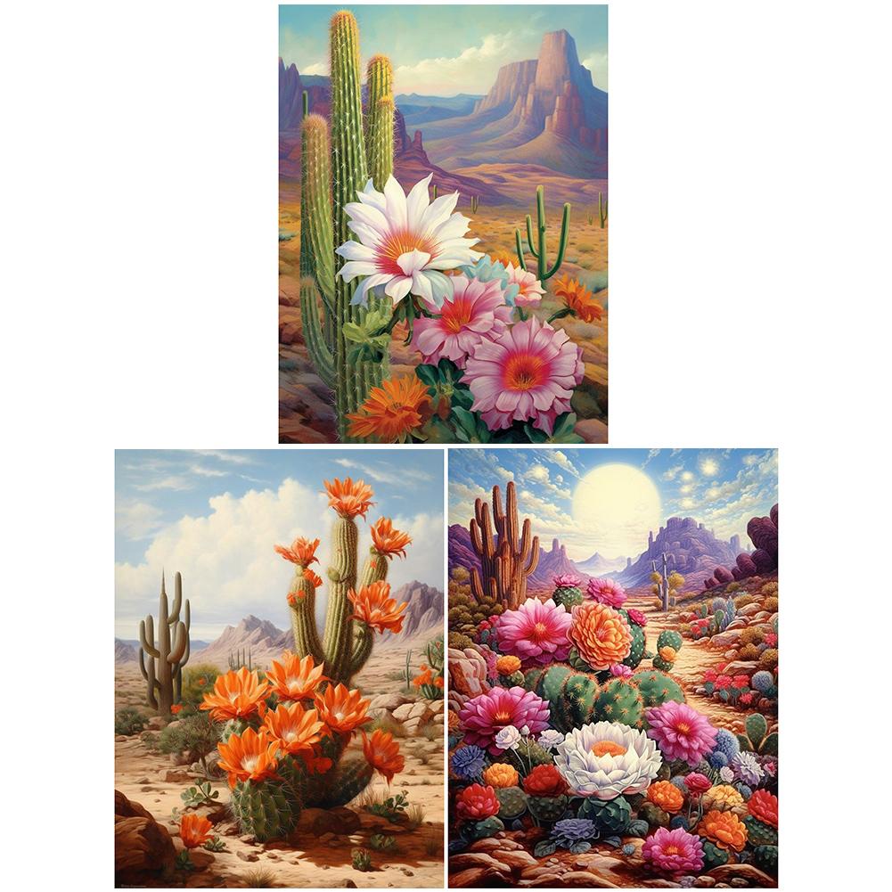30*40CM 5D DIY Full Round Drill Diamond Painting Desert Cactus Flowers Home Decoration Art Craft Mosaic Painting