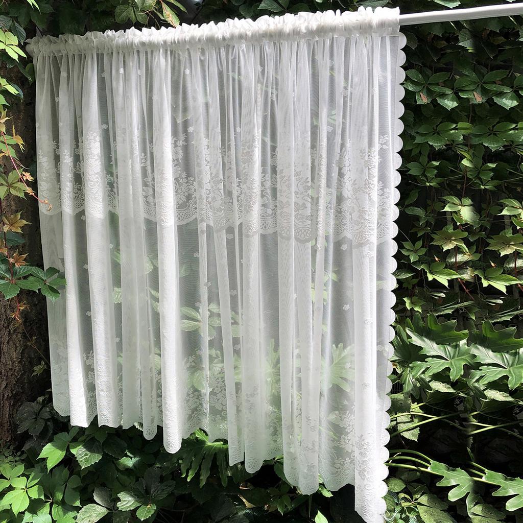 White Short Lace Curtain Cute Floral Kitchen Valance Pastoral Tulle Voile Window Treatment Home Decor