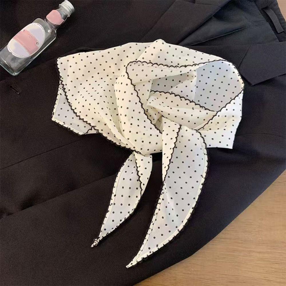 Lace Trim Polka Dot Headband Polyester Triangular Headscarf Fashion Triangular Hair Band Summer