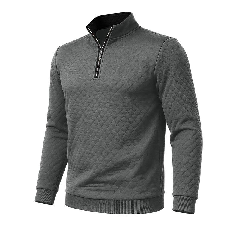 Autumn Winter Men's Solid Color Plaid Hoodie Fashion Stand Collar Half Zipper Casual Sweatshirts Men Loose Pullovers