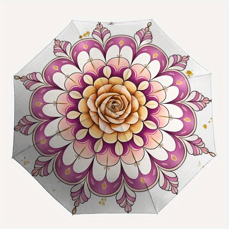 

1pc Floral Mandala Design Umbrella - 8-Rib Automatic Open/Close, Fashionable Compact Umbrella for Outdoor Adventures yy250813200