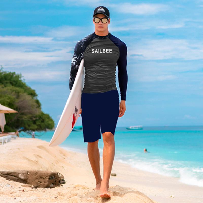 Men's Quick-Drying Long-Sleeve Wetsuit Set - Jellyfish Protection, Surf, Snorkel, Sun Protection, Fitness, Split Swim Trunks