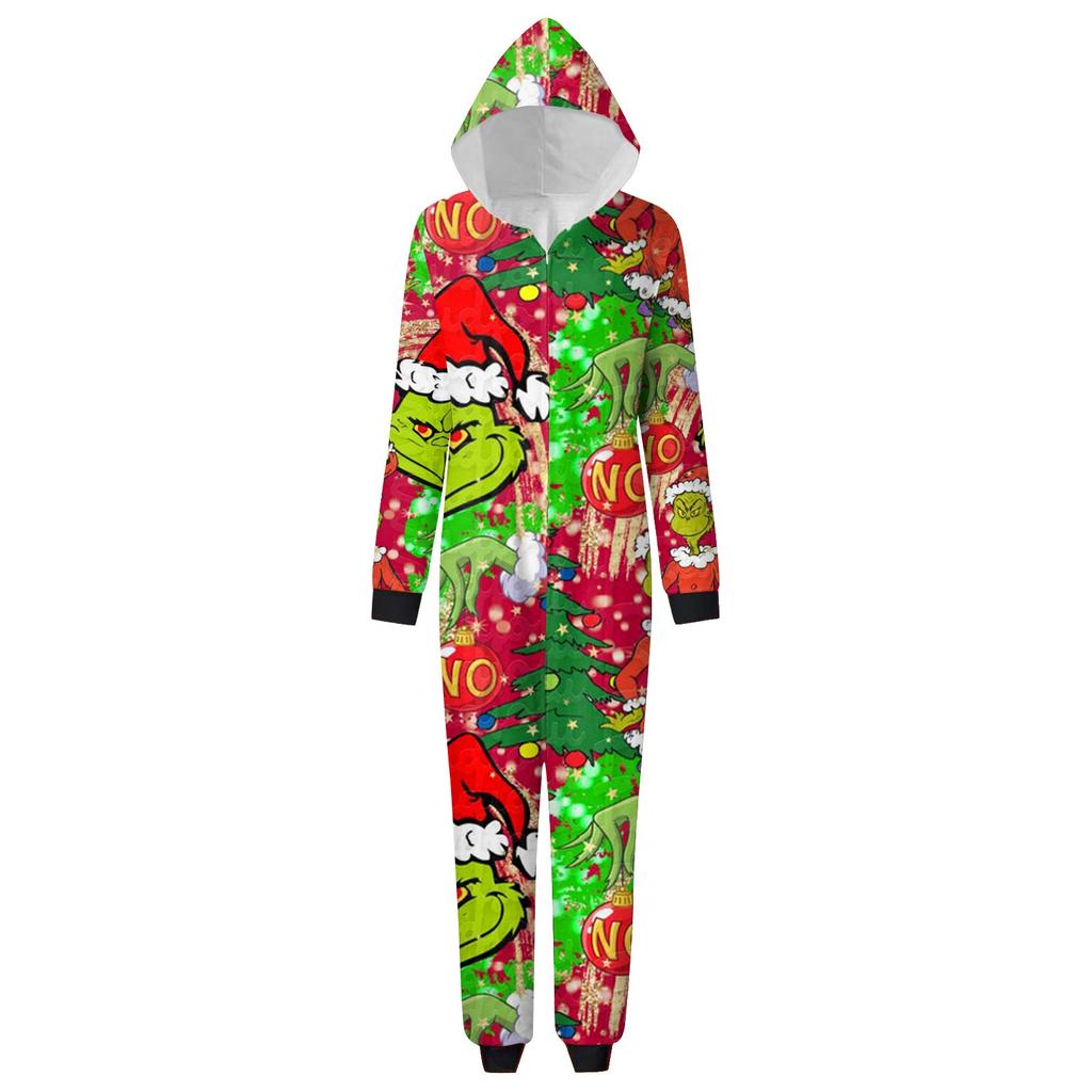 Rodzic-Świąteczny Nadruk Rodzic-Dziecko Kaptur Zapinany na Zamek Jednoczęściowy Domowy