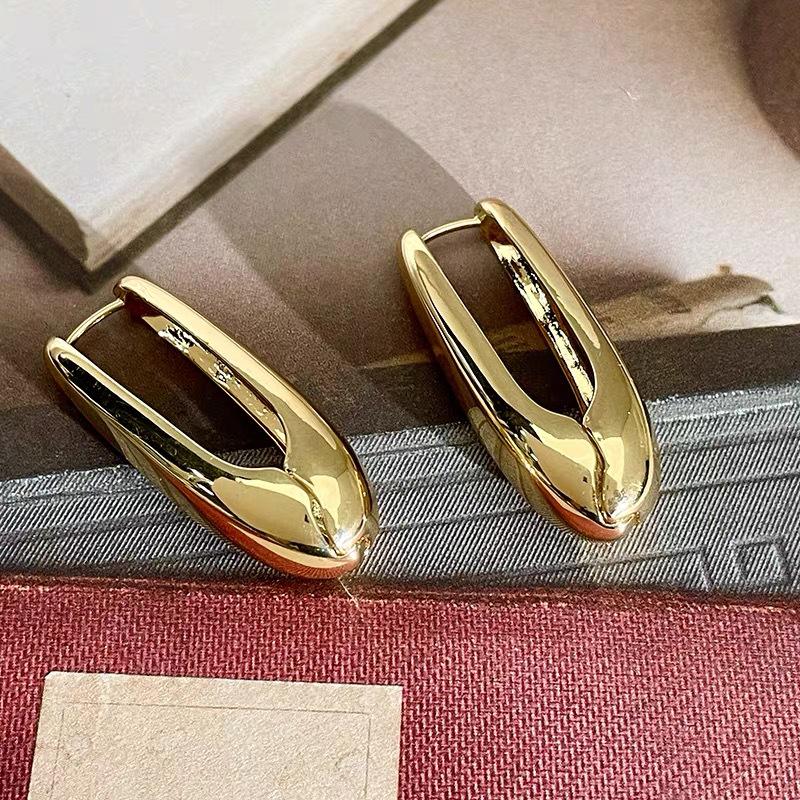 

Золотые овальные серьги-каффы из металла высокого класса в виде капли воды - Уникальный европейский и американский дизайн золотой