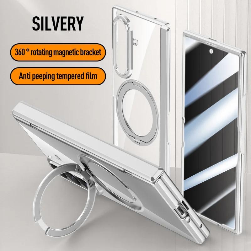 For Samsung Galaxy Z Fold 8Ultra Swivel Alloy Bracket Magnetic & Bracket & Ring 3in1 Tempered Glass Film For Magsafe Phone Case