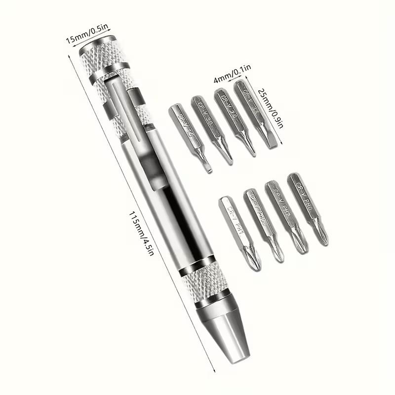 

Отвертка-ручка из алюминиевого сплава 8 в 1 - сменные биты для легкого ремонта и разборки серебряный