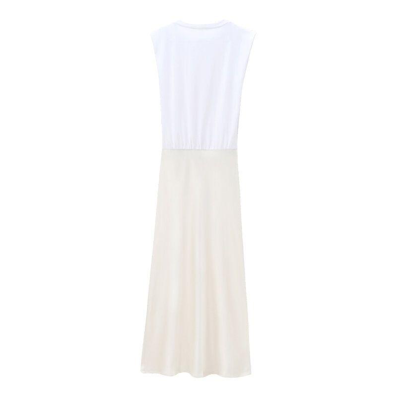 Western Style 2024 Autumn New Women Clothes Midi Sleeveless Round Neck Stripe Long Dress 2157224