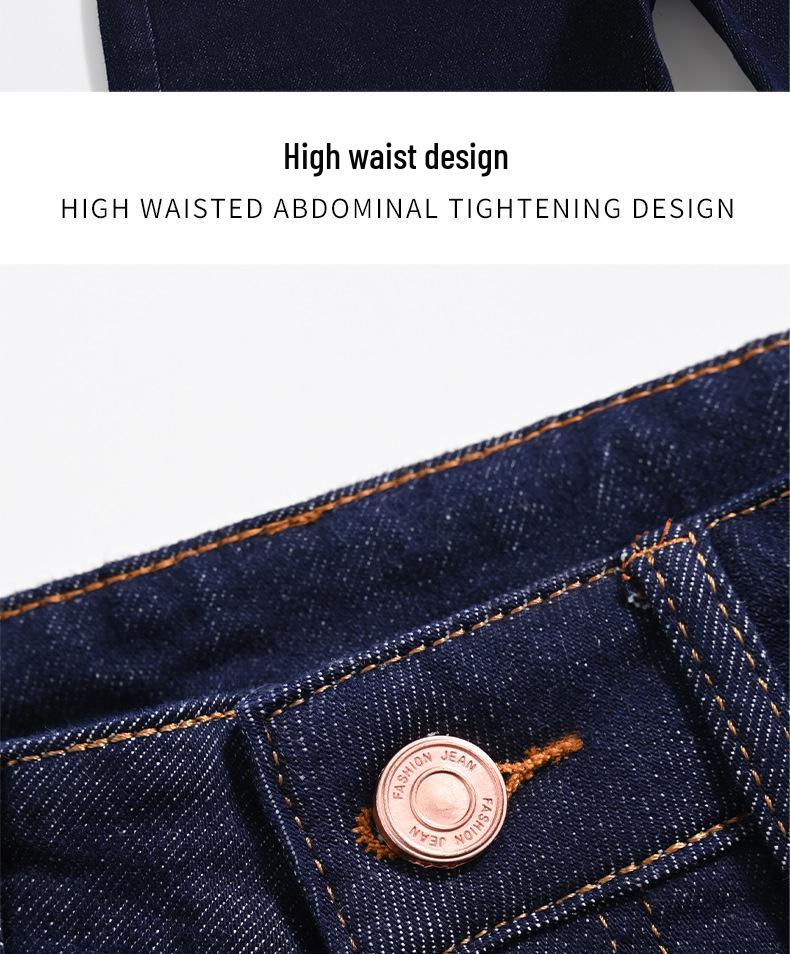Clearance: Women's Deep Blue High-Waisted Slim-Fit Straight Leg Jeans with Rolled Hem