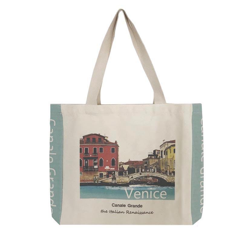 

Venice Print Women Canvas Shoulder Bag Large Capacity Female Eco Cotton Purse Cloth Shopping Bags Girls Books Tote Cute Handbag
