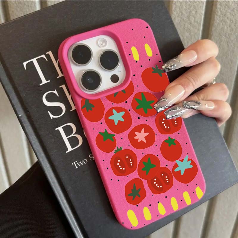 Case For iPhone 11 12 13 14 15 16 Pro Max New Ins Creative Tomato Print Lichee Pattern Cover For iPhone XS Max X XR 16 Plus 16e