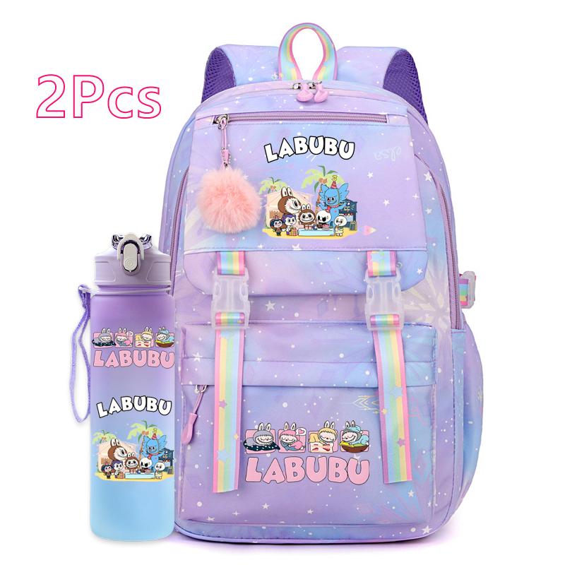 2 Stück/Set Niedlicher bedruckter Rucksack mit 750 ml Outdoor-Sport-Wasserflasche Schüler Mädchen Junge Schultasche Großes Fassungsvermögen Reisetasche Geschenk