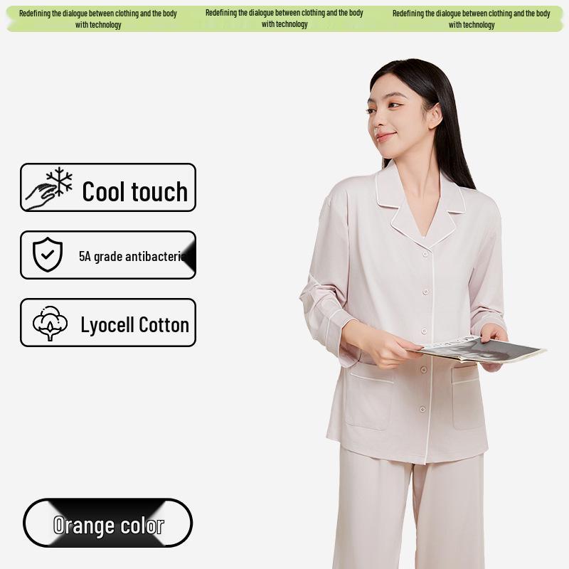 Women's Antibacterial Lyocell Tencel Pajama Set – Breathable Long Sleeve Pajamas with Long Pants for Spring and Summer.