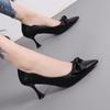 Stiletto High Heels Women's New Spring and Autumn Pointed Temperament Black Soft Leather Shoes Bow Pointed Single Shoes Women