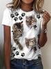 Summer Cute Kitten T-Shirts Cat 3D Print Women's Round Neck Short Sleeve T Shirt Casual Tees Harajuku Y2K Tops Female Clothing